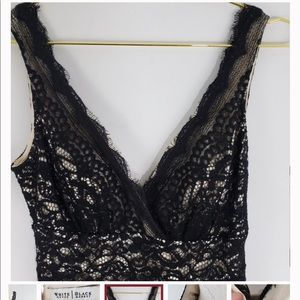 WHBM Black Stretch Eyelash Lace V Neck Mini Dress